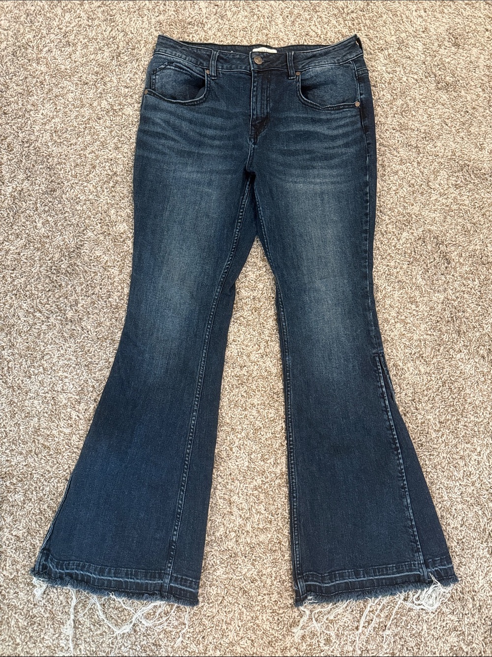 Shyanne Dark Blue Flare Jeans with Raw Hem